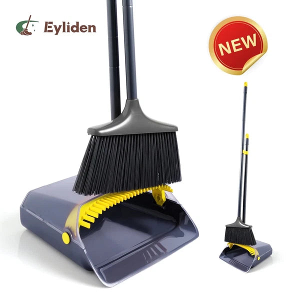 New Thicker Broom and Dustpan Set with Extendable Long Handle and Dustpan Comb,
