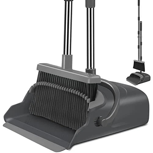 kelamayi Upgrade Broom and Dustpan Set, Self-Cleaning with Dustpan Teeth for Dog