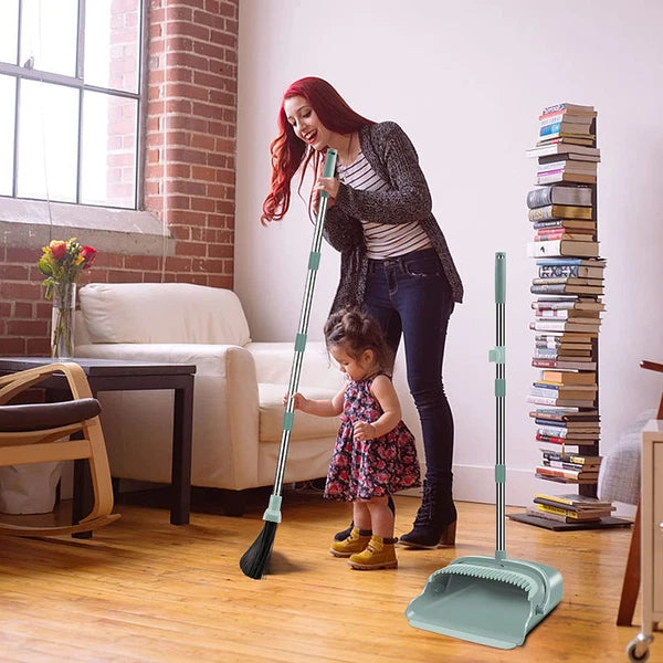 Kelamayi Upgrade Broom and Dustpan Set, Large Size and with Long Handle, Upright