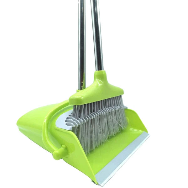Extendable Long Handle Broom and Dustpan Set Stainless Lightweight Upright St...