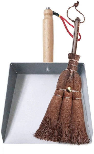 Mini Metal Dustpan and Brush Set Handmade Natural Bristle Hand Broom