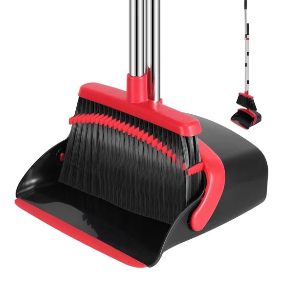 Broom and Dustpan Set, 52-In Long Adjustable Handle Broom Dustpan Combo with Dus