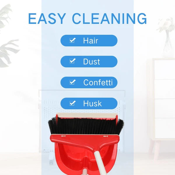 WILLBOND Set of 8 Broom and Dustpan Set Long Handle Broom with Upright Standing