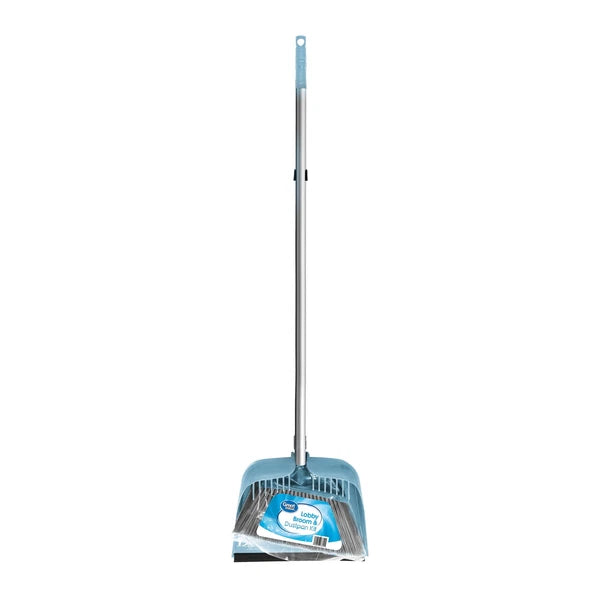 Great Value Long Handle Lobby Broom and Dustpan Set, 2.75" x 11.81" x 41", Blue