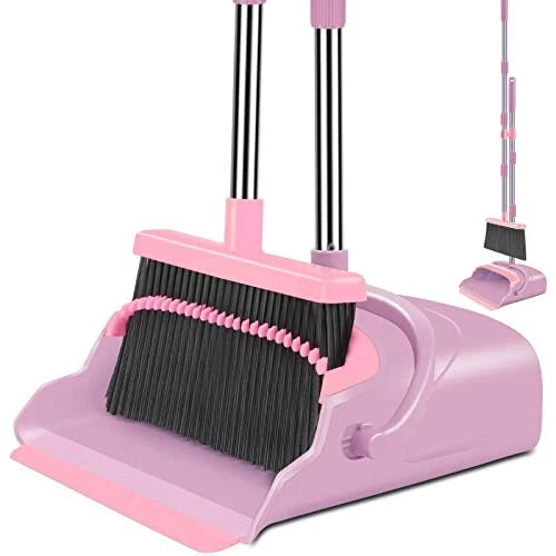 kelamayi Upgrade Broom and Dustpan Set, Self-Cleaning with Dustpan Teeth for Dog