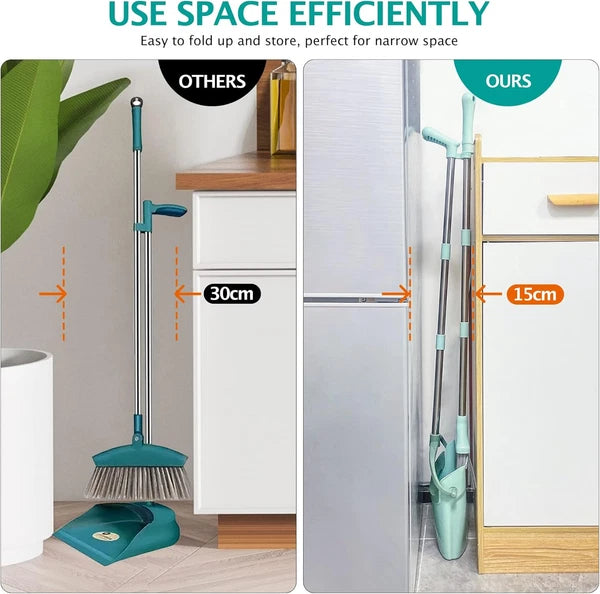 XXXFLOWER Broom and Dustpan Set with Cleaning Teeth, 55" Long Handle Indoor Swee