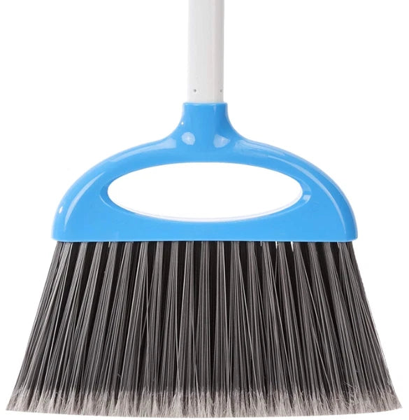 Dustpan and Broom Set with Long Handle, Easy Assembly, Blue White