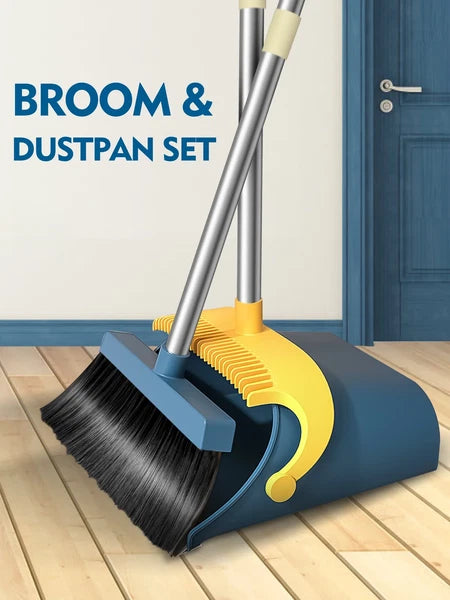 Upgrade Broom and Dustpan Set for Home,Self-Cleaning with Dustpan Teeth,51.2In,S