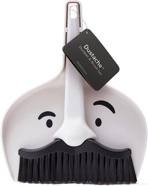 Dustache Small Dustpan and Brush Set, Mini Broom and Dustpan Set, Mustache Desig