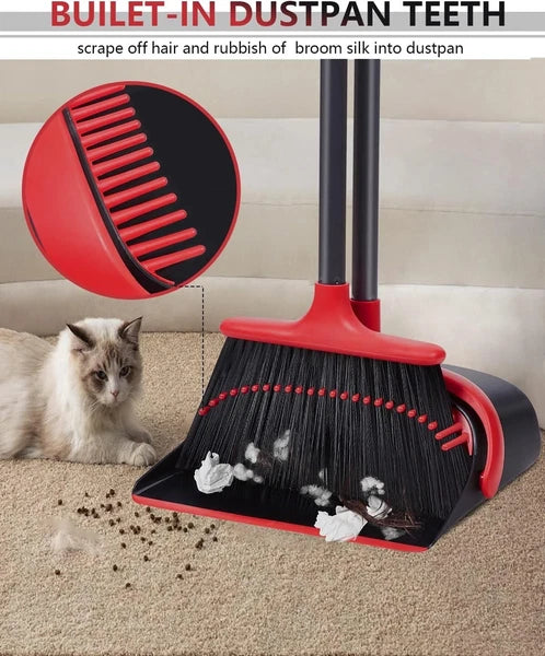 GOAT Broom and Dustpan Set for Home, Upgrade 52" Long Handle with Stand Up Dustp