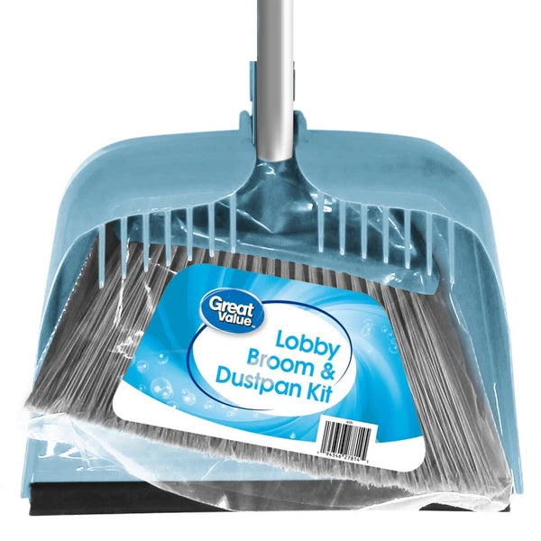 Lobby Broom and Dustpan Set, 2.75" x 11.81" x 41", Blue
