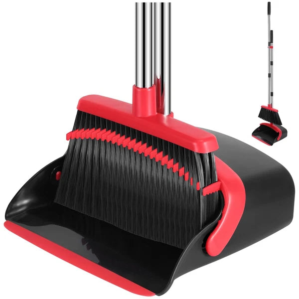 Broom and Dustpan Set, 52-in Long Adjustable Handle Broom Dustpan Combo with ...