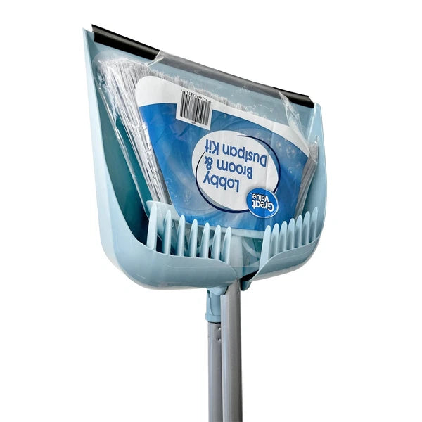 Great Value Lobby Broom and Dustpan Set, 2.75" x 11.81" x 41", Blue