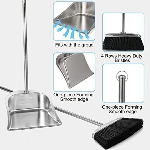 Heavy Duty Broom and Dustpan Set Stainless Steel Broom and Dustpan Set with