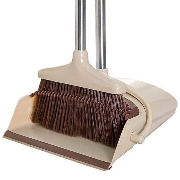 Foldable Broom and Dustpan Sweep Clean Set Dust Pan Broom Upright  w/ Lid Combo