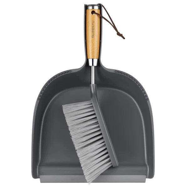 Dustpan and Brush Set with Stainless Steel Handle Mini Broom Dark Gray