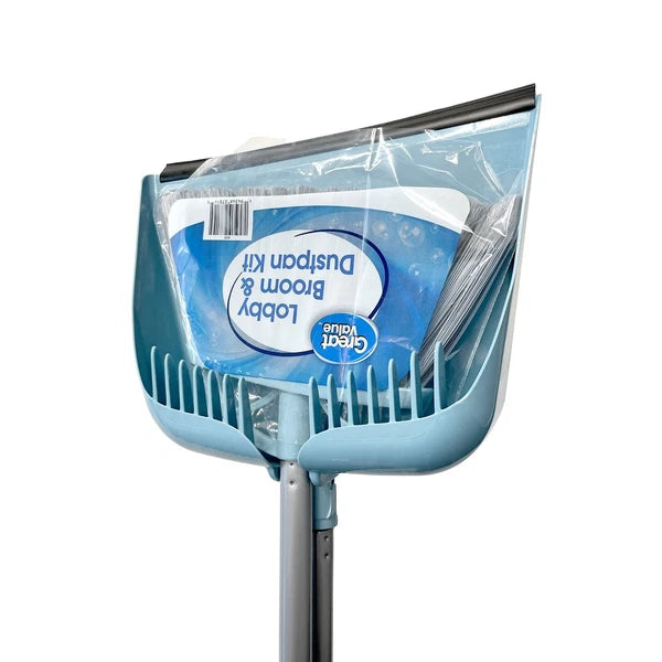 Great Value Lobby Broom and Dustpan Set, 2.75" x 11.81" x 41", Blue