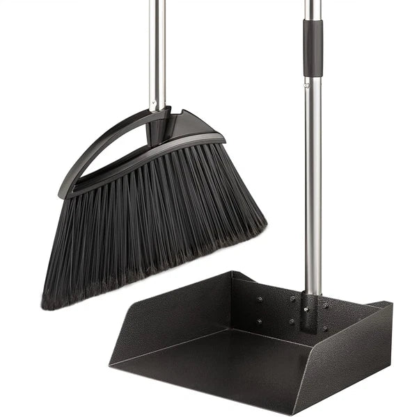 Long Handled^Dust Pan and Broom Set$for Home/Heavy Duty Metal Dustpans and Broom