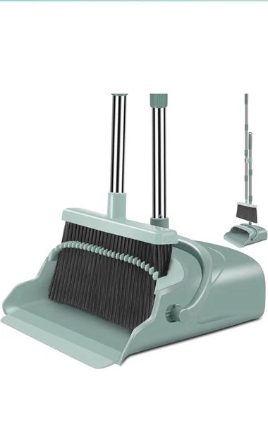 Broom and Dustpan Set, Large Size and with Long Handle,Green