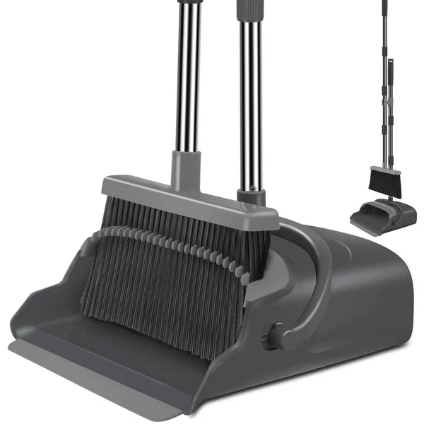 kelamayi Upgrade Broom and Dustpan Set, Self-Cleaning with Dustpan Teeth for Dog