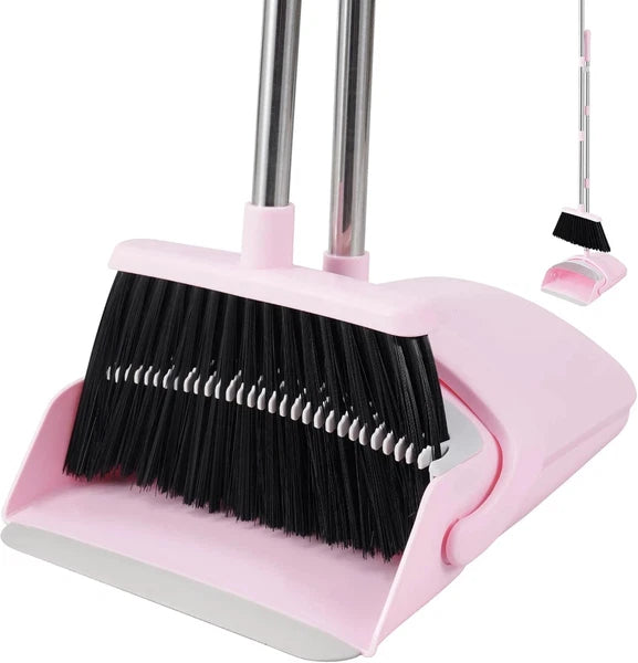 Broom and Dustpan Set, 52” Long Adjustable Handle Broom with Dustpan Combo Set w