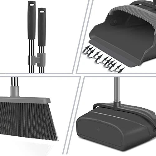 kelamayi Upgrade Broom and Dustpan Set, Self-Cleaning with Dustpan Teeth for Dog