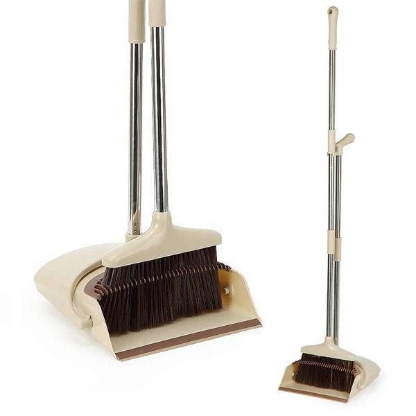 Foldable Broom and Dustpan Sweep Clean Set Dust Pan Broom Upright  w/ Lid Combo