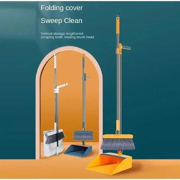 Foldable Long Handle Broom And Dustpan Set For Cleaning Home Kitchen Floor Sweep