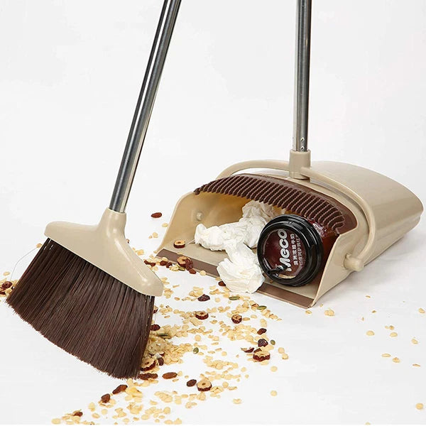 Foldable Broom and Dustpan Sweep Clean Set Dust Pan Broom Upright  w/ Lid Combo