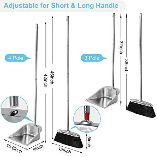 Heavy Duty Broom and Dustpan Set Stainless Steel Broom and Dustpan Set with