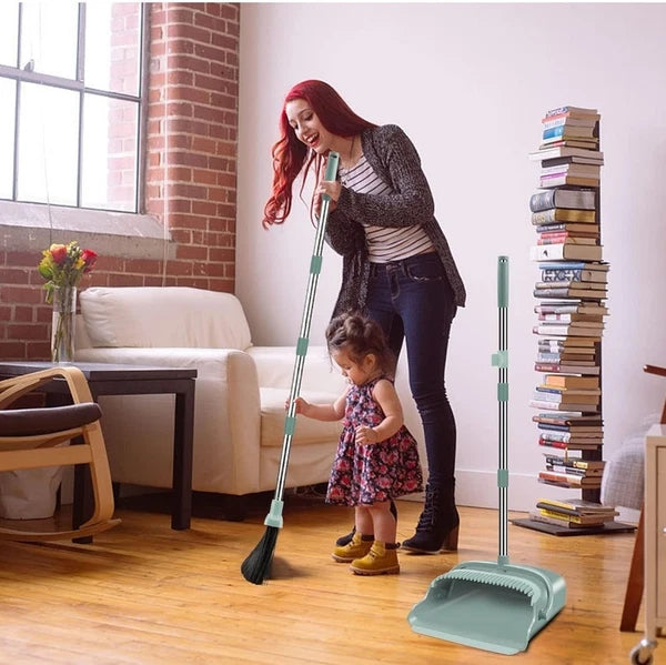kelamayi Upgrade Broom and Dustpan Set, Large Size and with Long Handle,...