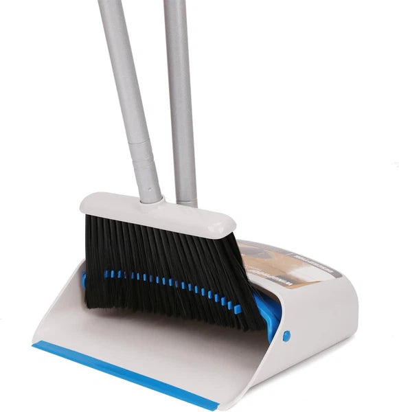 TreeLen Long Handle Broom and Dustpan Set,Upright Dust Blue
