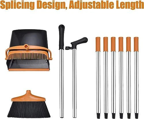 Long Handle Broom and Dustpan Set  Home Floor Office Lobby Cleaning-Durable