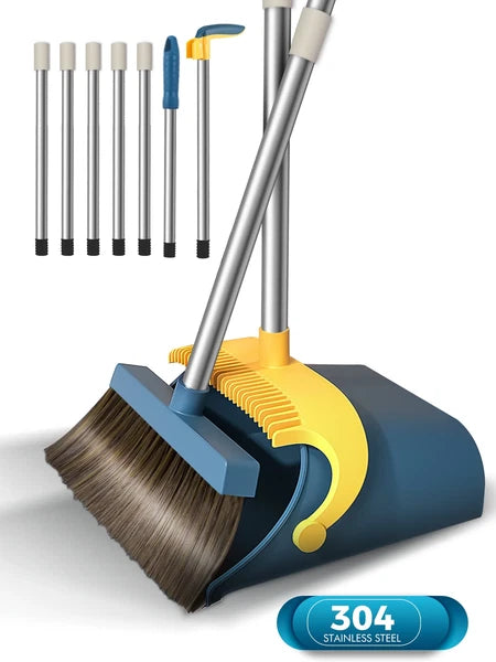 Upgrade Broom and Dustpan Set for Home,Self-Cleaning with Dustpan Teeth,51.2In,S