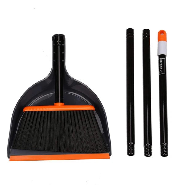 TreeLen Angle Broom and Dustpan Set Dust Pan Snaps On Broom Handles Orange