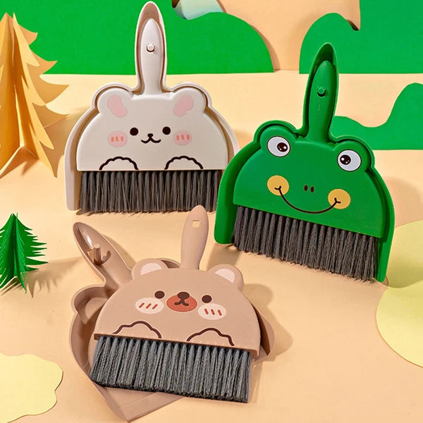 Dustpan and Brush Set Cartoon Mini Portable Cleaning Broom with Dust Pan