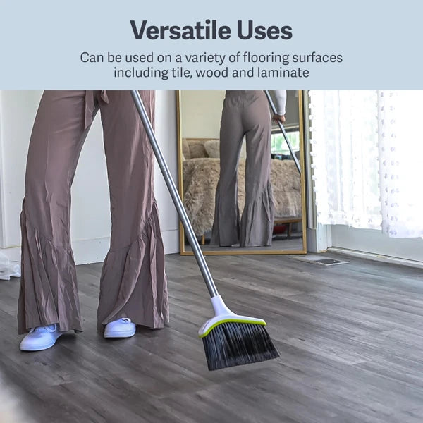 Casabella Basics Angled Set, Silver/Green, Broom with Dustpan
