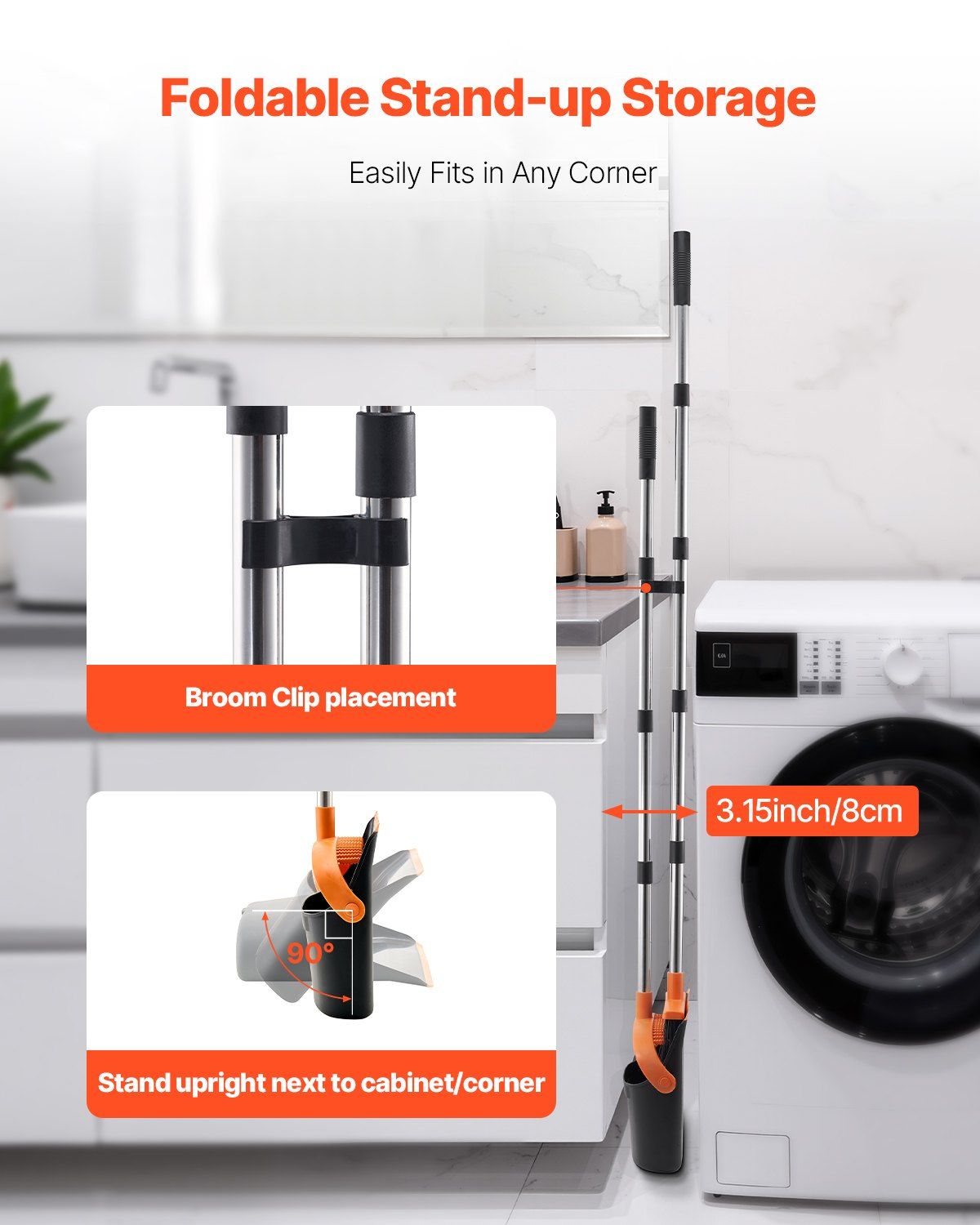 VEVOR Broom and Dustpan Set, Heavy Duty Dustpan and Broom Combo with Self-Cleani