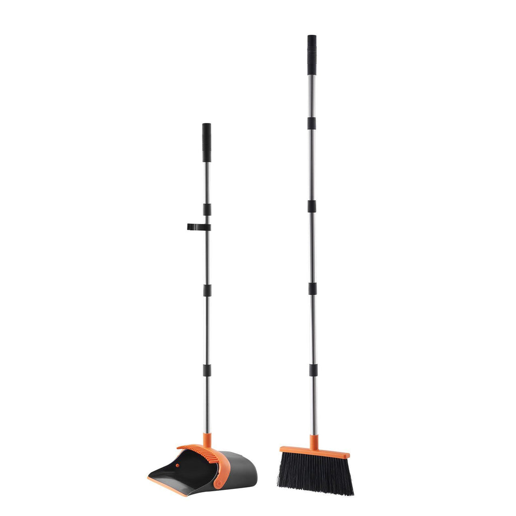 VEVOR Broom and Dustpan Set, Heavy Duty Dustpan and Broom Combo with Self-Cleani