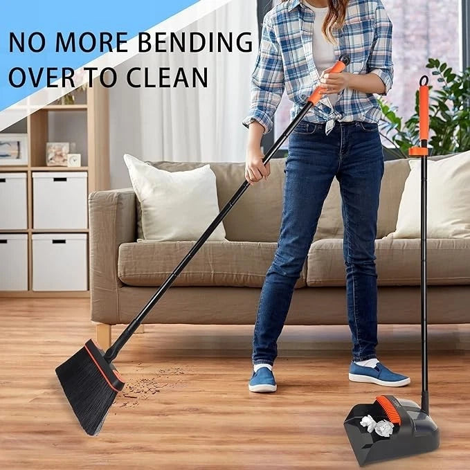Broom and Dustpan Set for Home, Long Handle Lightweight 180 Degree Rotating Broo
