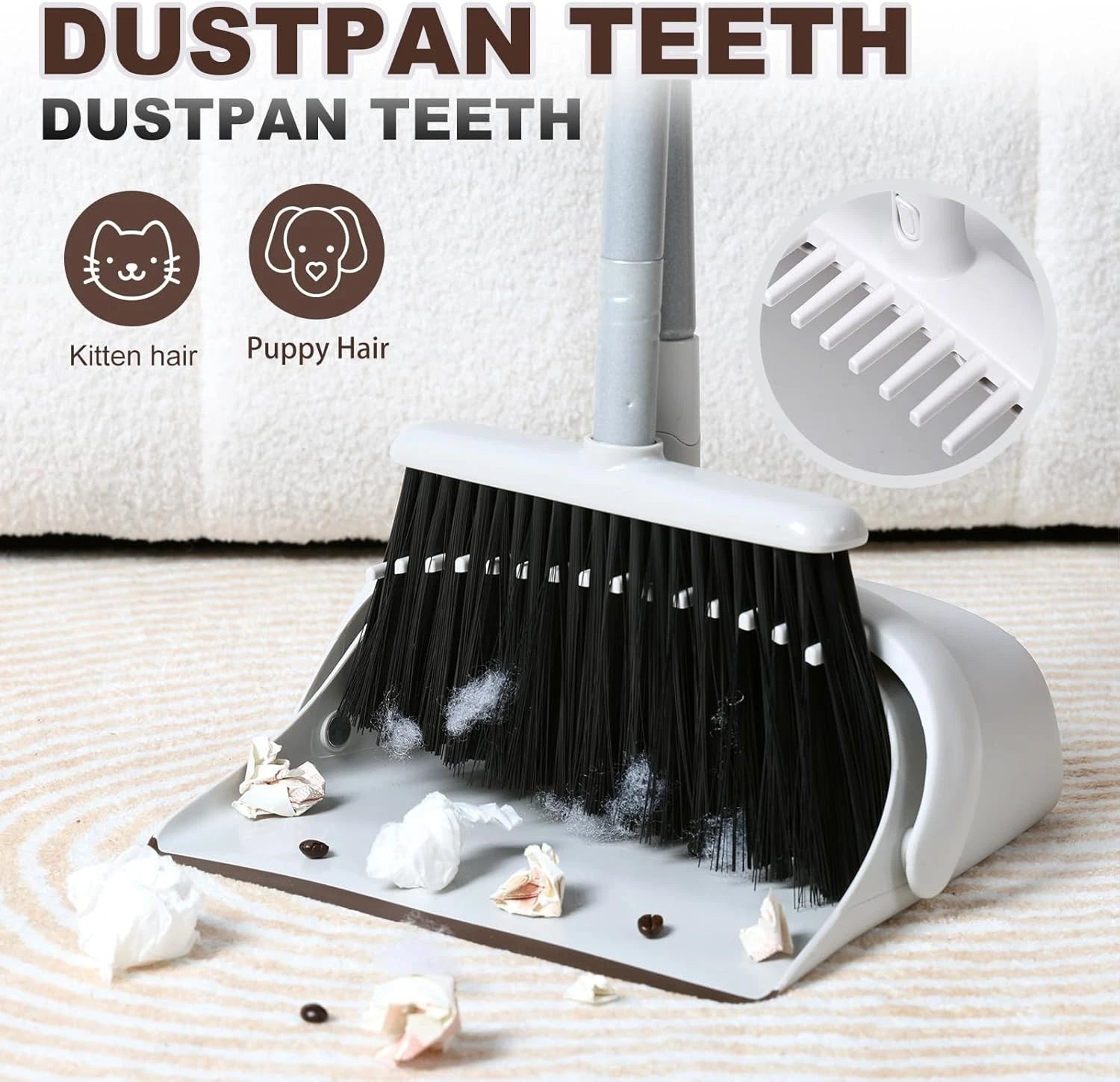 Broom & Dustpan Set - 54" Long Handle, Upright Lightweight for Home/Kitchen