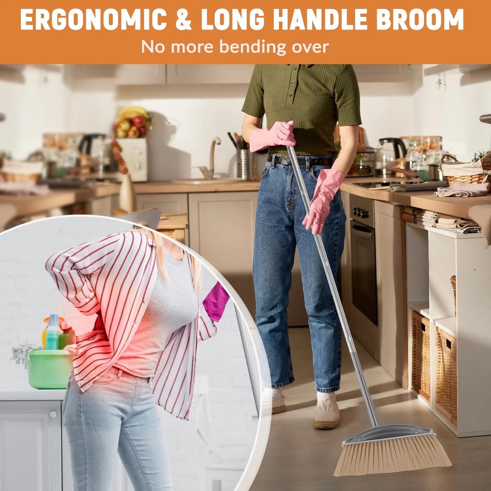 Broom With Dustpan Combo Set 46" Stainless Steel Broom And Dustpan Set For Home