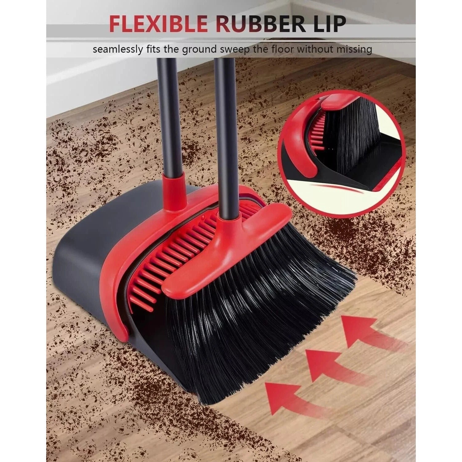 Durable Broom and Dustpan Set with 52" Adjustable Long Handle