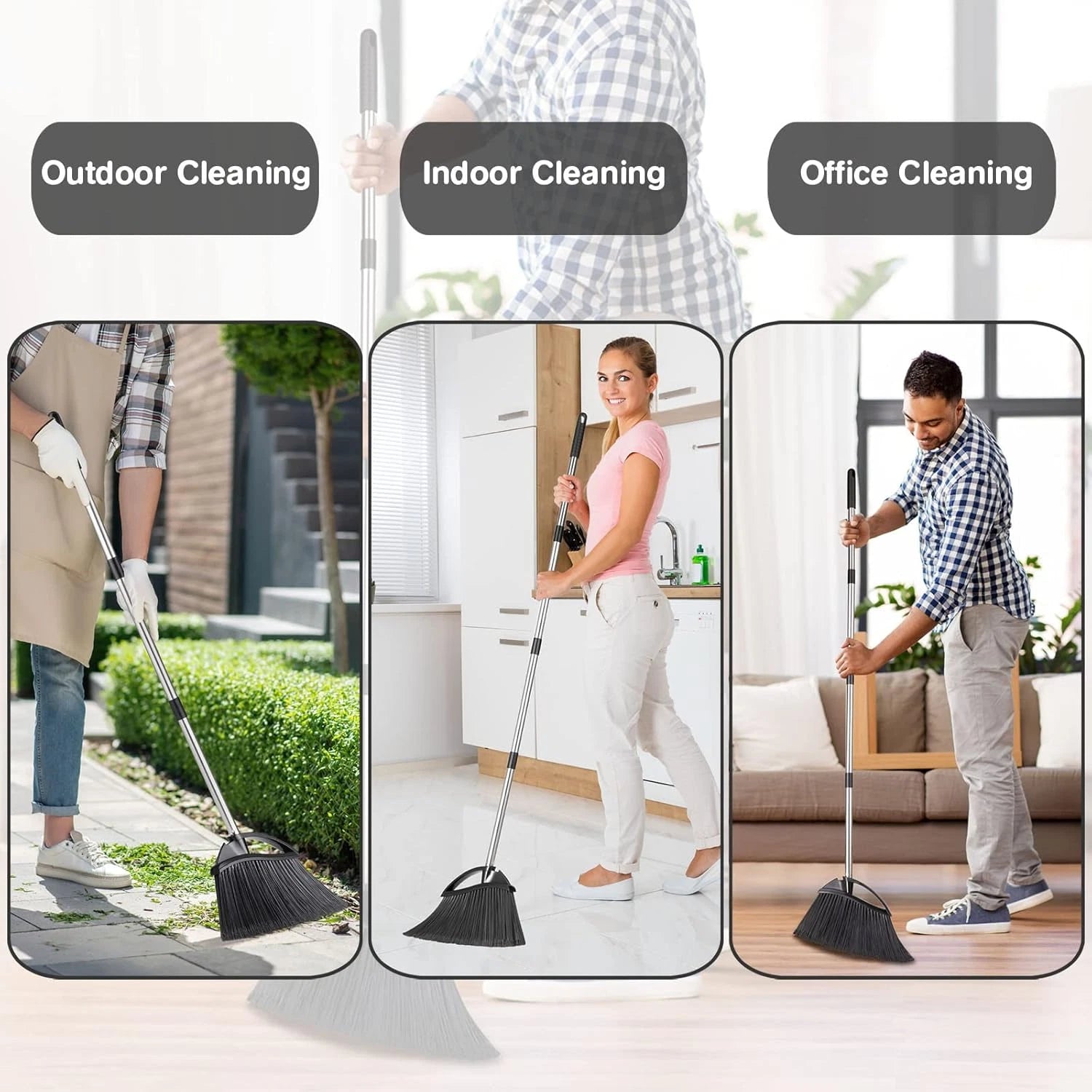 Long Handled^Dust Pan and Broom Set$for Home/Heavy Duty Metal Dustpans and Broom