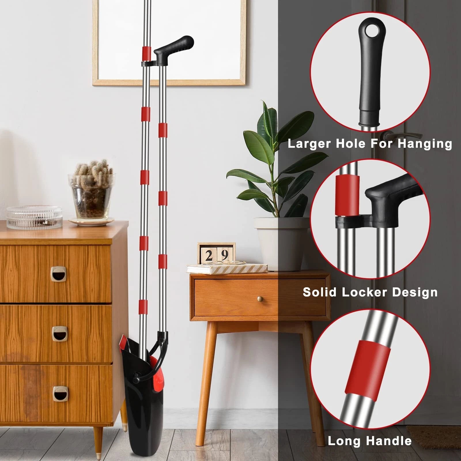 Broom and Dustpan Set 55" Long Handle Lobby Brooms Home Kitchen Floor Red