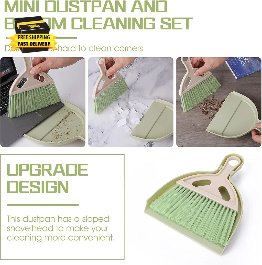 Small Broom and Dustpan Cleaning Set, Mini Whisk Dustpan and Brush with Handle P