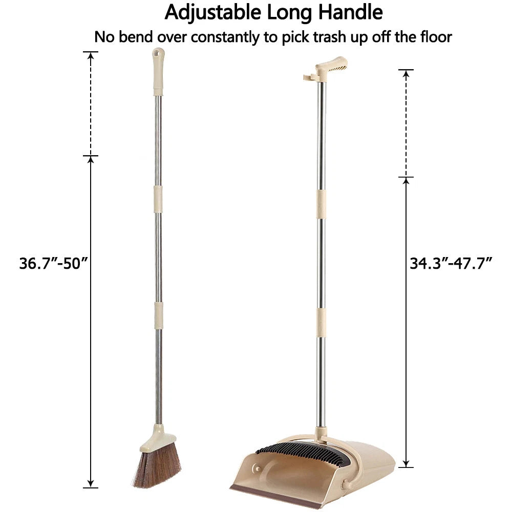 Upright Broom Dustpan Combo Sweep Set with 50" Extended Adjustable Handle Large