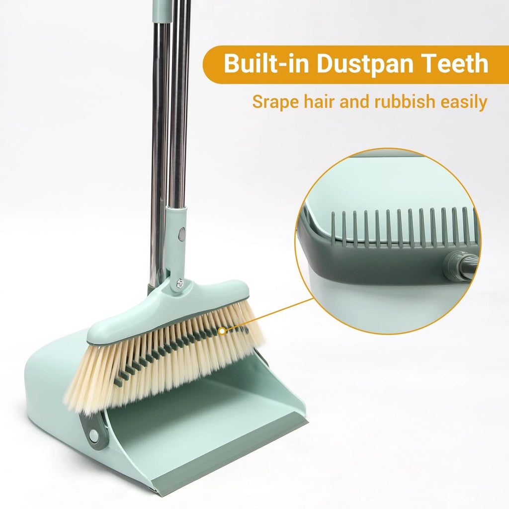 Broom and Dustpan Set with Long Handle Stand Up Pan for Home Office Lobby Use