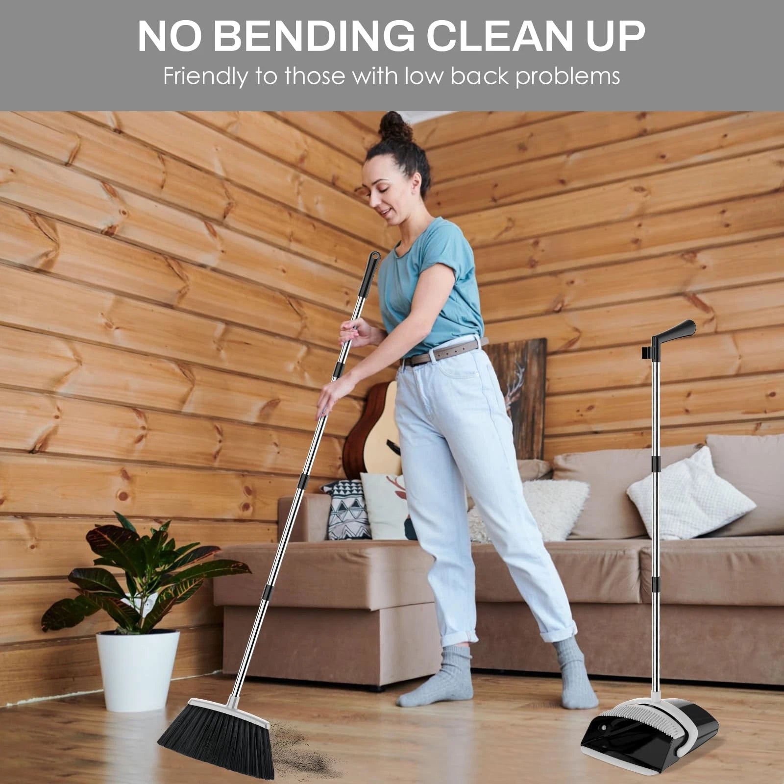 Broom and Dustpan Set for Home 51-in Long Adjustable Handle Angle and Combo