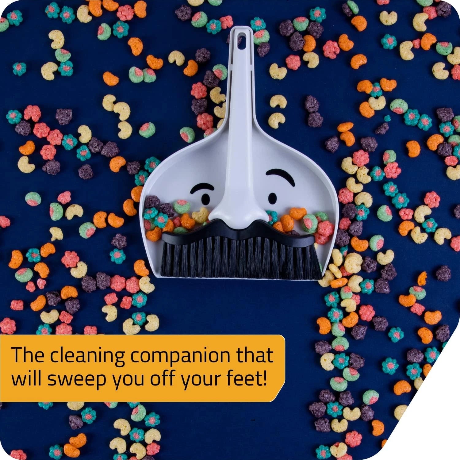 Dustache Small Dustpan and Brush Set, Mini Broom and Dustpan Set, Mustache Desig